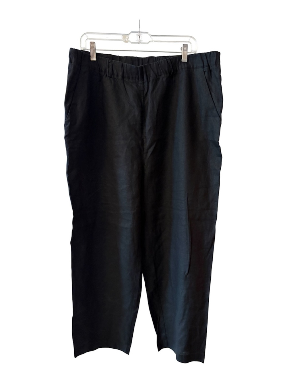 Quince Black Elastic-Waist Cropped Linen Pants
